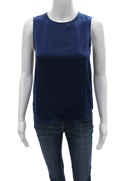 Banana Republic Women Basic Tank Blue Polyester Sleeveless Round Neck Size 2XS