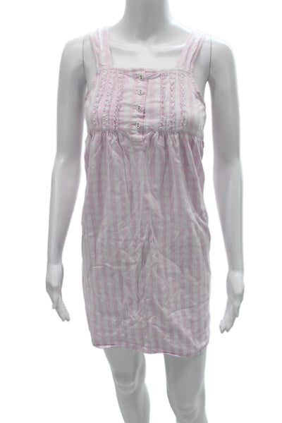 Petite Plume Womens Babydoll Sleepshirt Pink Striped Cotton Square Neck Size XS