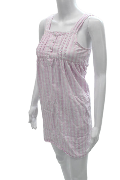 Petite Plume Womens Babydoll Sleepshirt Pink Striped Cotton Square Neck Size XS