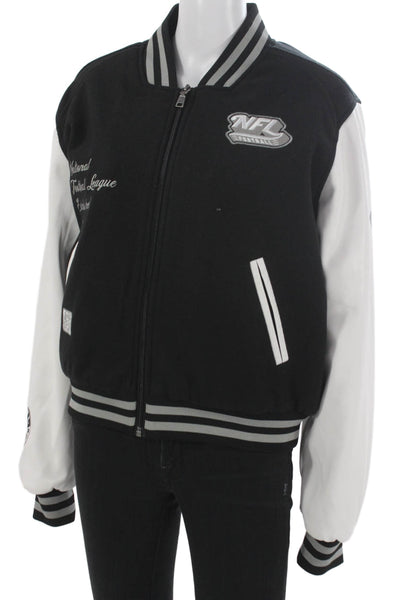 Wear By Erin Andrews Unisex Adults Varsity Jacket Black Zip Polyester Size L