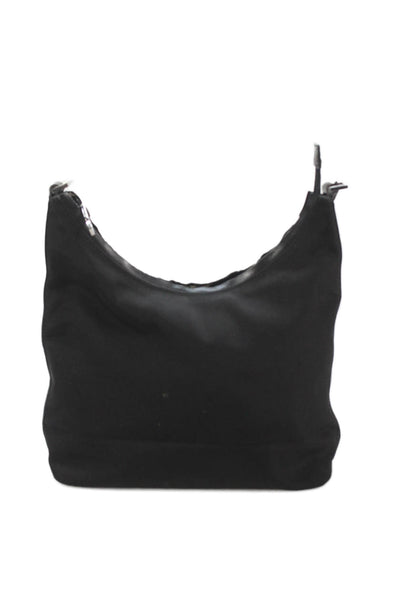 Gucci Womens Canvas Leather Trim Zip Shoulder Bag Handbag Black
