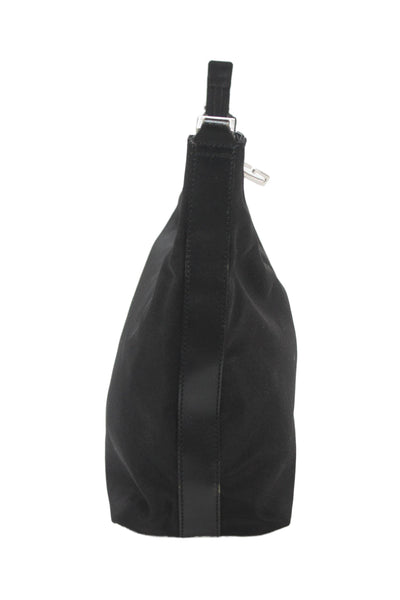 Gucci Womens Canvas Leather Trim Zip Shoulder Bag Handbag Black