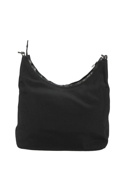 Gucci Womens Canvas Leather Trim Zip Shoulder Bag Handbag Black
