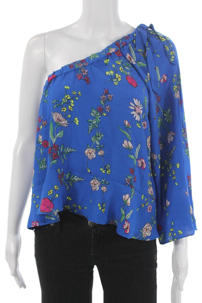 Jack by BB DAKOTA Womens Floral One Shoulder Long Sleeve Blouse Blue Size M