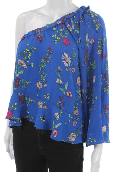 Jack by BB DAKOTA Womens Floral One Shoulder Long Sleeve Blouse Blue Size M