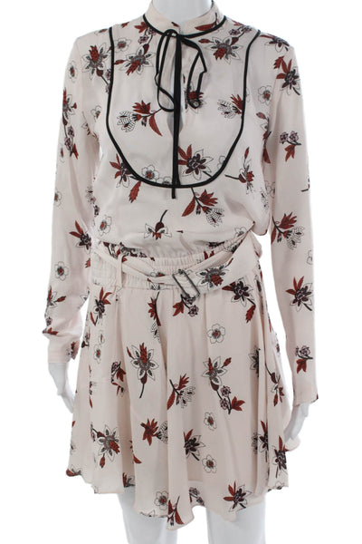 A.L.C. Womens Blouson Silk Floral High Neck Long Sleeve Dress Beige Size 2