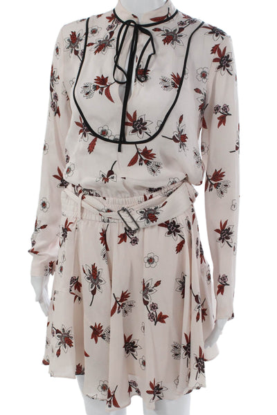 A.L.C. Womens Blouson Silk Floral High Neck Long Sleeve Dress Beige Size 2