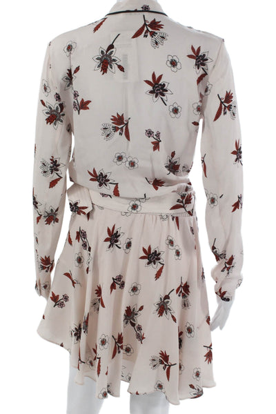 A.L.C. Womens Blouson Silk Floral High Neck Long Sleeve Dress Beige Size 2