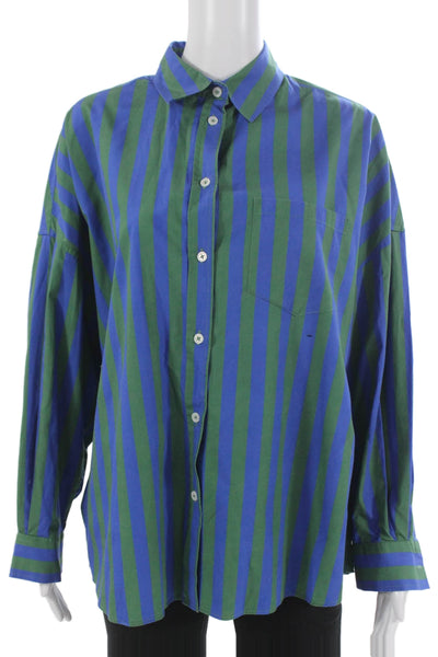 LMND Womens Striped Cotton Collared Button Up Long Sleeve Top Size L