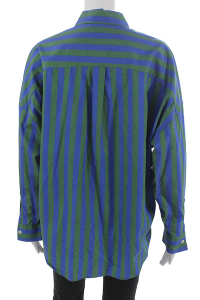 LMND Womens Striped Cotton Collared Button Up Long Sleeve Top Size L