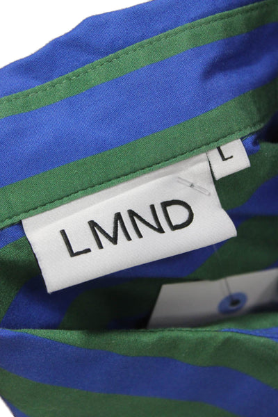 LMND Womens Striped Cotton Collared Button Up Long Sleeve Top Size L