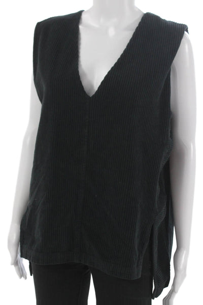 Black Crane Womens Corduroy V Neck Sleeveless Tunic Black Size L
