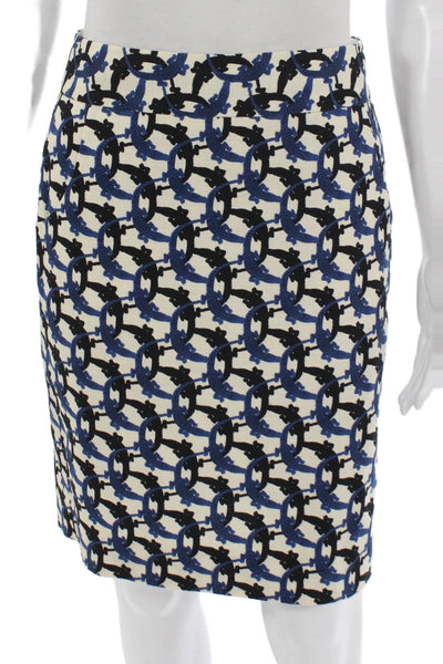 J Crew Women Straight Pencil Skirt White Geometric Zip Knee Length Size 2
