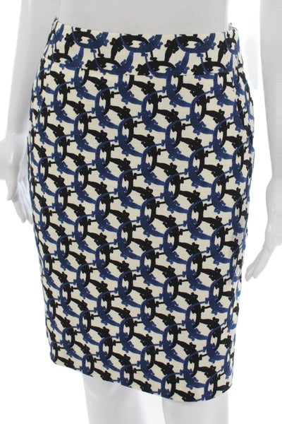 J Crew Women Straight Pencil Skirt White Geometric Zip Knee Length Size 2