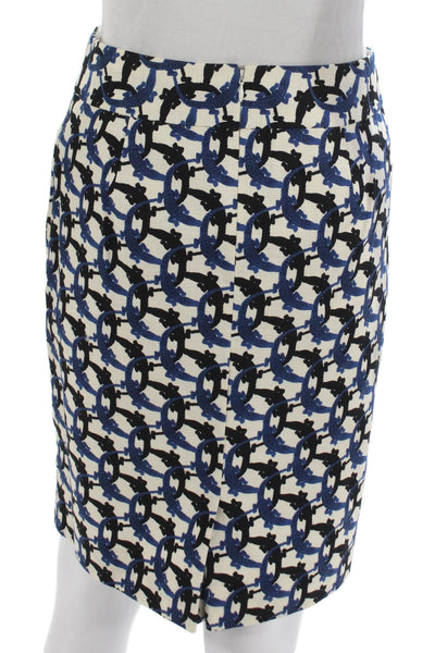 J Crew Women Straight Pencil Skirt White Geometric Zip Knee Length Size 2
