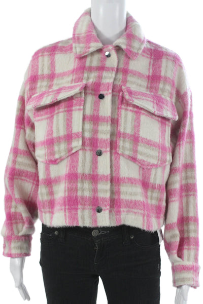 Zara Women Basic Jacket Pink Plaid Collared Button Long Sleeve Fall Size S