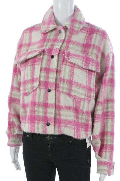 Zara Women Basic Jacket Pink Plaid Collared Button Long Sleeve Fall Size S
