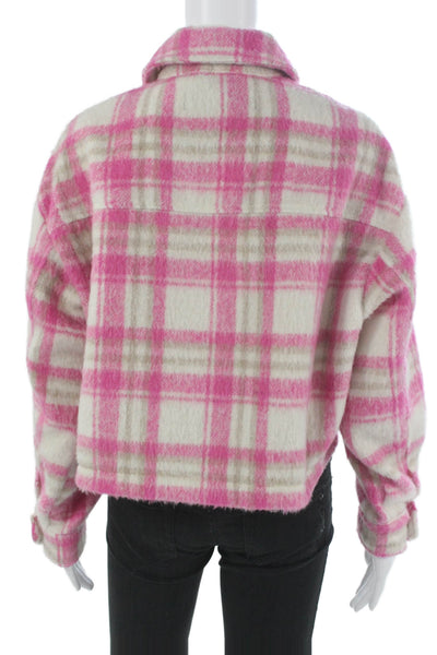 Zara Women Basic Jacket Pink Plaid Collared Button Long Sleeve Fall Size S