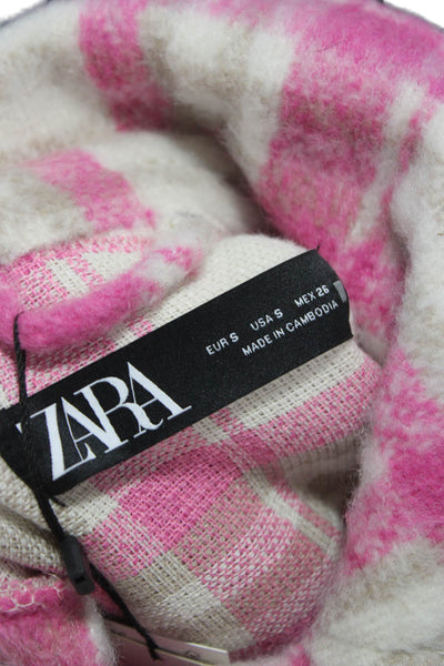 Zara Women Basic Jacket Pink Plaid Collared Button Long Sleeve Fall Size S