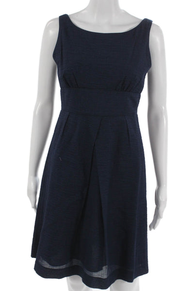 J Crew Women Fit & Flare Dress Blue Cotton Boat Neck Sleeveless Short Size 6P