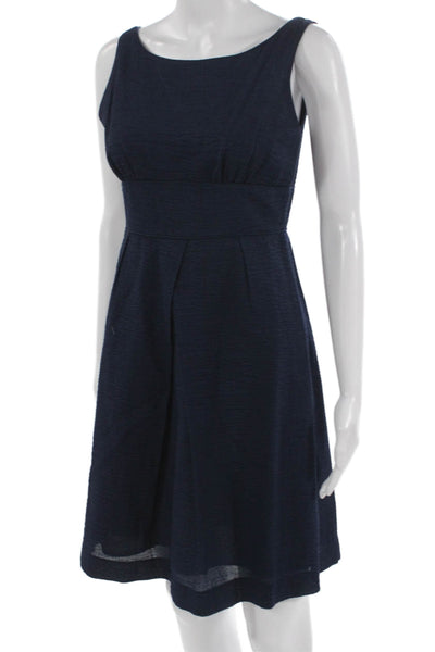 J Crew Women Fit & Flare Dress Blue Cotton Boat Neck Sleeveless Short Size 6P