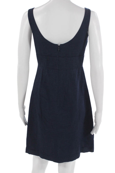 J Crew Women Fit & Flare Dress Blue Cotton Boat Neck Sleeveless Short Size 6P