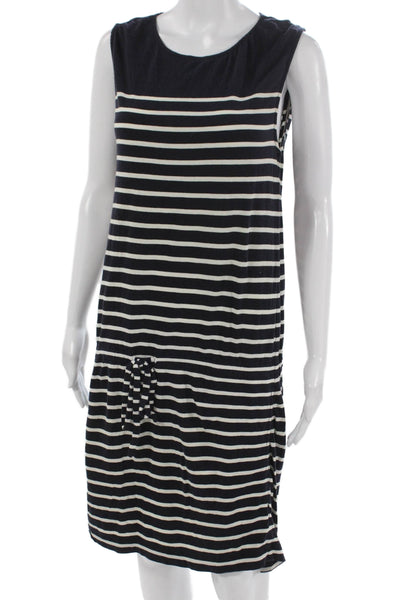 J Crew Women Shift Dress Blue Striped Scoop Neck Sleeveless Size XS
