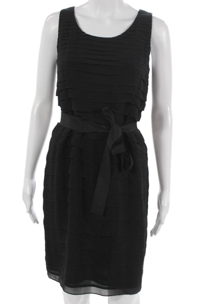 Talbots Women Sheath Dress Black Silk Sleeveless Round Neck Size 4 Petite