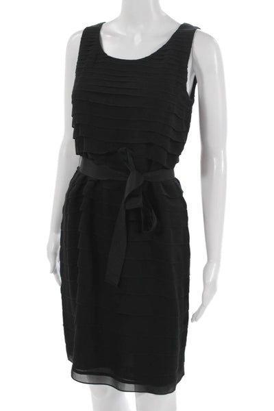 Talbots Women Sheath Dress Black Silk Sleeveless Round Neck Size 4 Petite