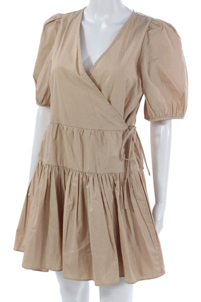 J Crew Womens Wrap Dress Beige Cotton V-Neck Short Sleeve Size S