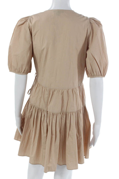 J Crew Womens Wrap Dress Beige Cotton V-Neck Short Sleeve Size S