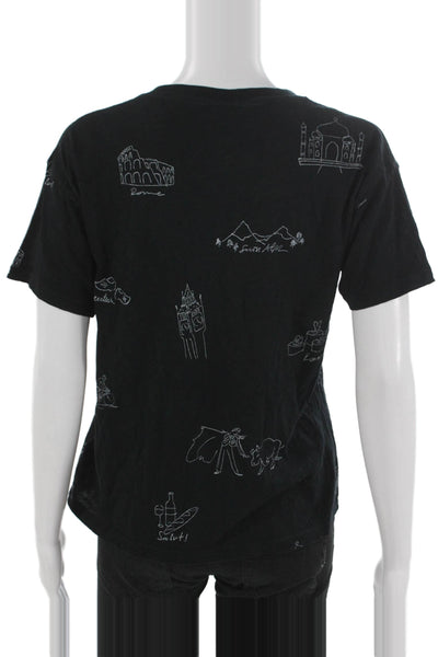 J Crew Womens Black Graphic Crew Neck Cotton T Shirt Short Sleeve Size S