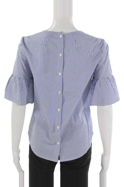 J Crew Womens Blue Striped Cotton Crew Neck 3/4 Sleeve Basic Blouse Size 0