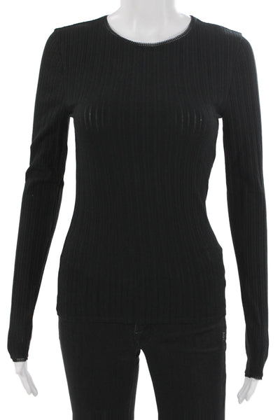 J Crew Women Basic T Shirt Black Crew Neck Long Sleeve 55% Cotton Size S