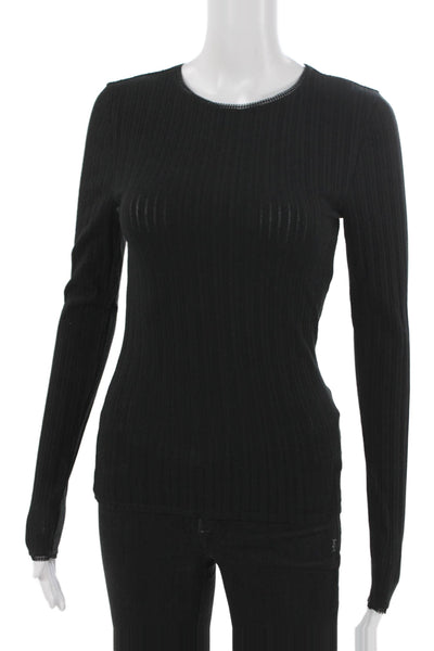 J Crew Women Basic T Shirt Black Crew Neck Long Sleeve 55% Cotton Size S