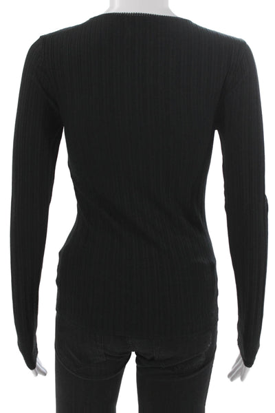 J Crew Women Basic T Shirt Black Crew Neck Long Sleeve 55% Cotton Size S