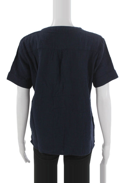 J Crew Womens V-Neck Short Sleeve Tunic Blouse Blue Cotton Size XS