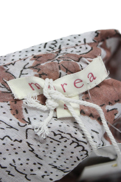 Marea Women Tunic Brown Floral Cotton 3/4 Sleeve Round Neck Tie Size S