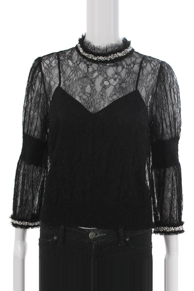 Alice + Olivia Women Black Floral Long Sleeve Nylon Blouse Size S
