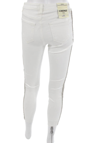 L'Agence Women Skinny Jeans White High Rise Button Size 26