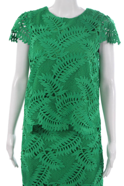 Milly Womens Floral Green Polyester Short Sleeve Round Neck Set Zip Size S