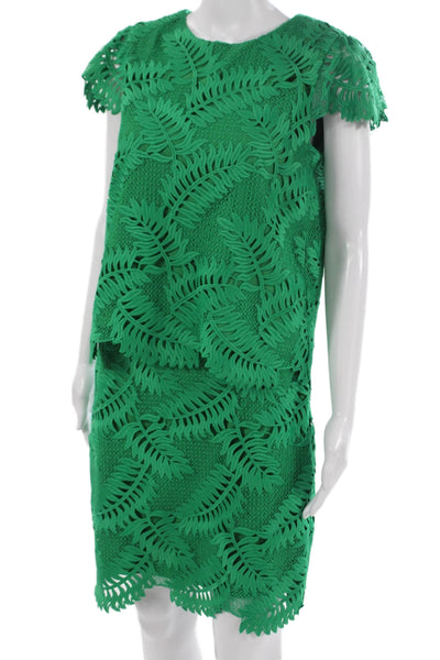 Milly Womens Floral Green Polyester Short Sleeve Round Neck Set Zip Size S