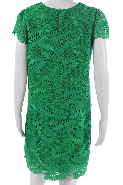 Milly Womens Floral Green Polyester Short Sleeve Round Neck Set Zip Size S