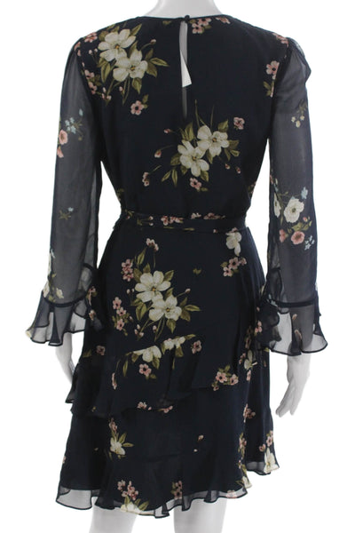 Joie Women Fit & Flare Silk Blue Knee Length Dress Longsleeve Round Neck Size 2