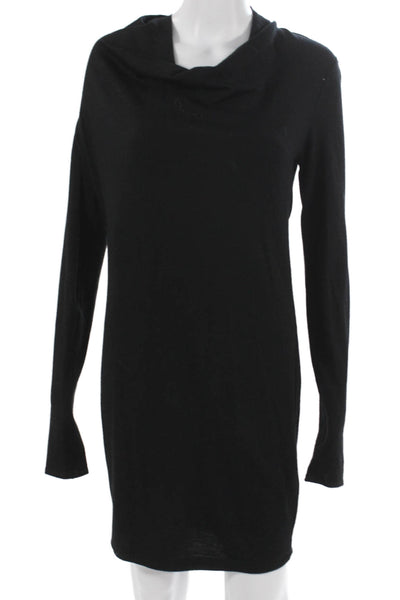 Helmut Lang Women Sweater Dress Black Cowl Long Sleeve Wool Mini Size S