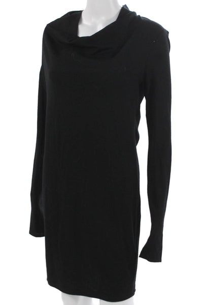 Helmut Lang Women Sweater Dress Black Cowl Long Sleeve Wool Mini Size S