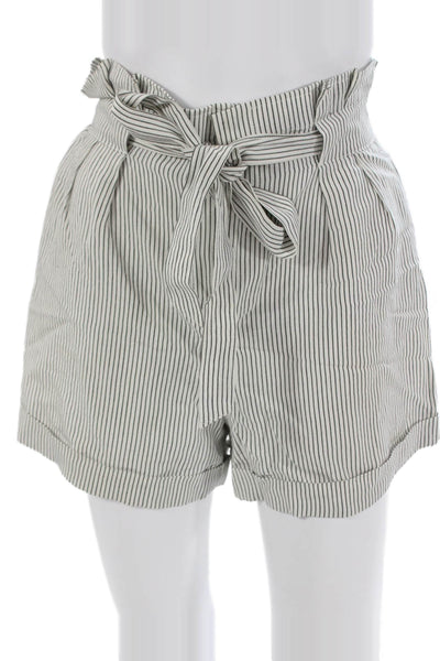 Club Monaco Women Paperbag Shorts White Striped Lyocell Tie Size 00