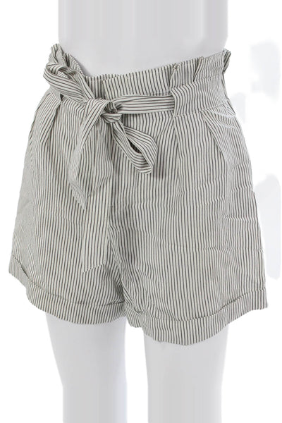 Club Monaco Women Paperbag Shorts White Striped Lyocell Tie Size 00