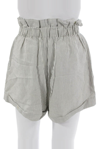 Club Monaco Women Paperbag Shorts White Striped Lyocell Tie Size 00