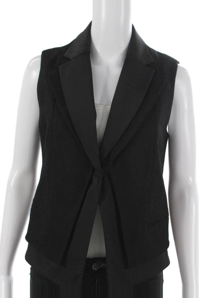 Club Monaco Women Sleeveless Black Vest Button Wool Blend Size M